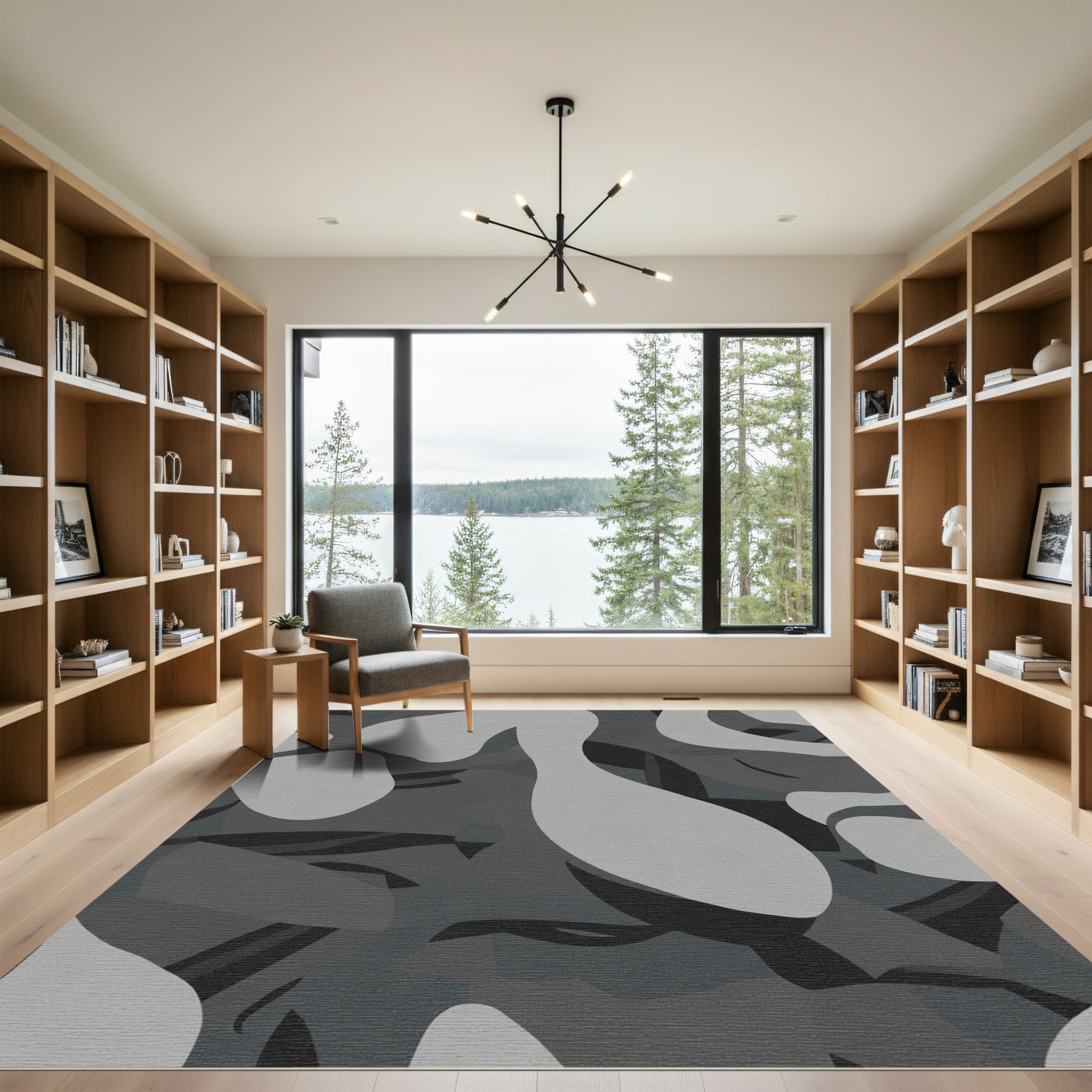 Monochrome Abstract Organic Shape Rug