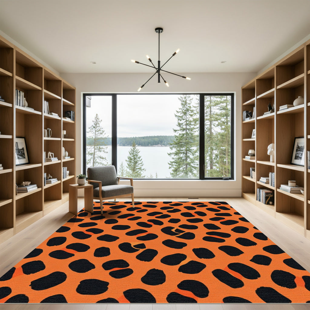 Bold Orange Black Animal Spots Rug