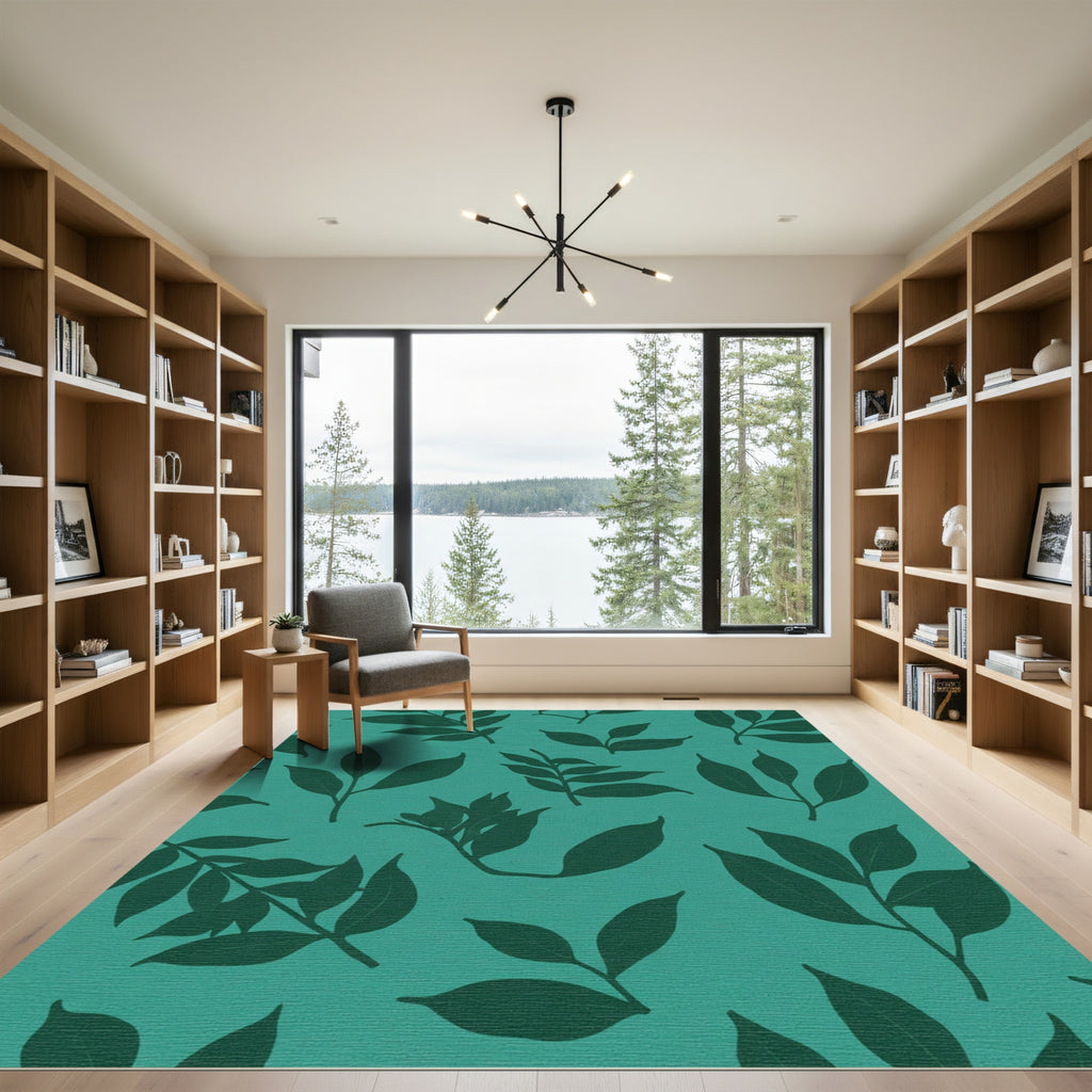 Deep Teal Branch Foliage Rug