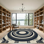 Navy Cream Concentric Circles Stripes Rug
