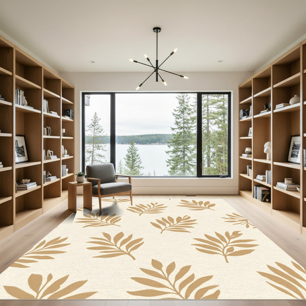 Golden Fern Leaf Pattern Rug