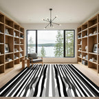 Bold Black White Streaked Abstraction Rug