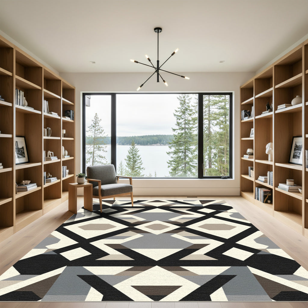 Geometric Brown Black Cream Diamond Repeat Rug