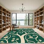 Cream Swirl Floral Emerald Garden Rug