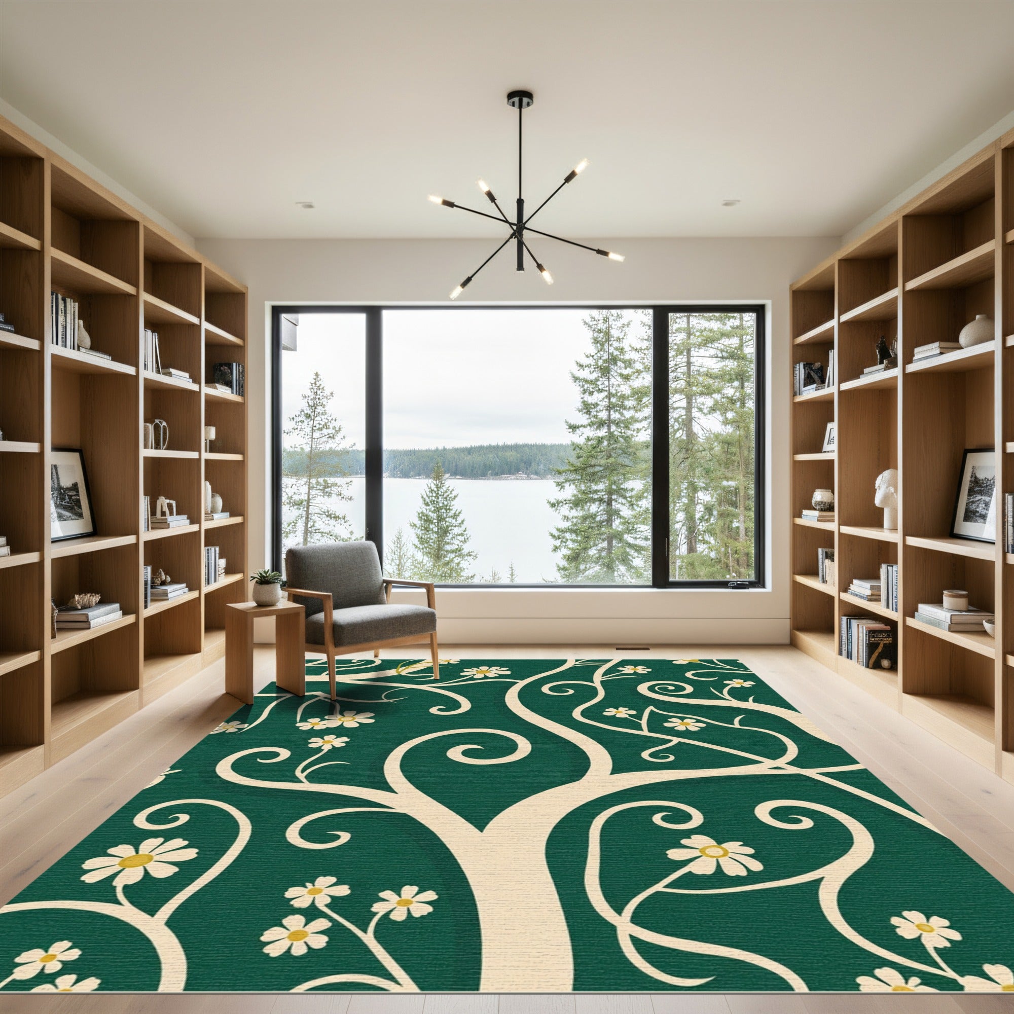Cream Swirl Floral Emerald Garden Rug