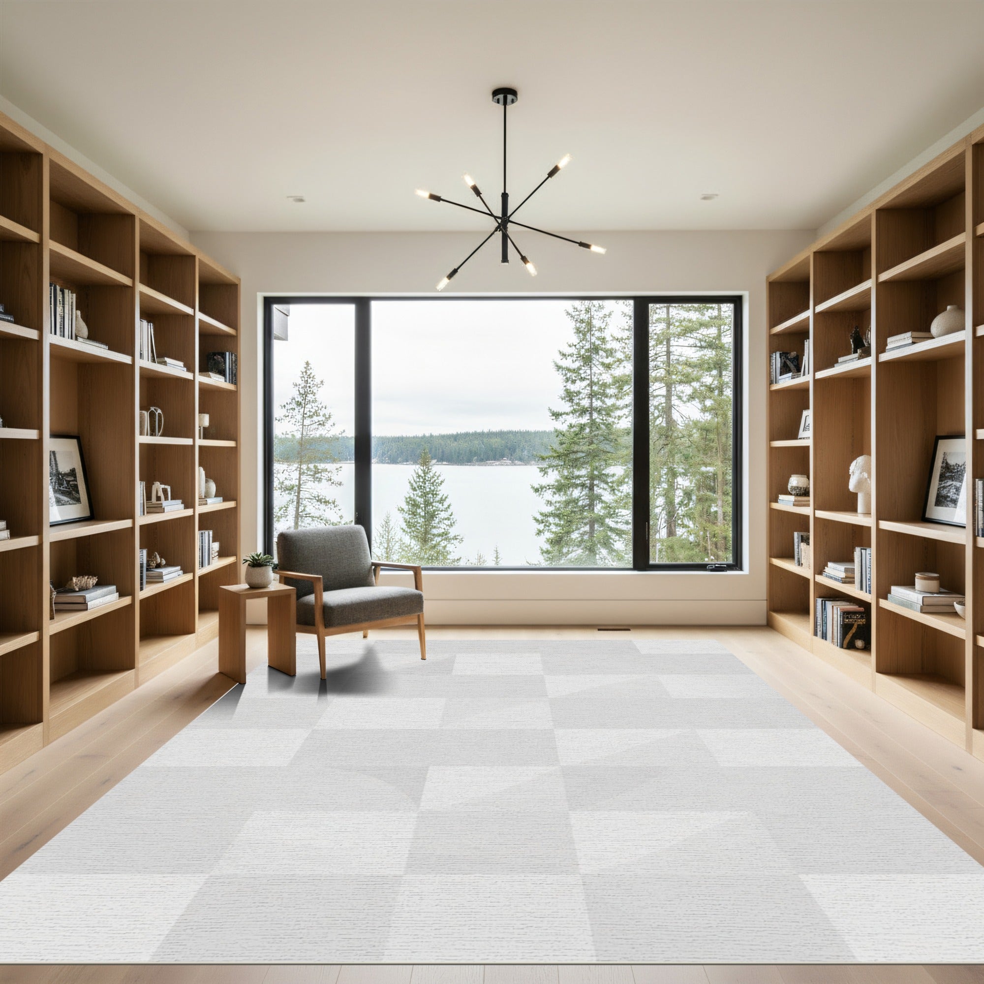 Subtle Geometric Gray and White Tiles Rug
