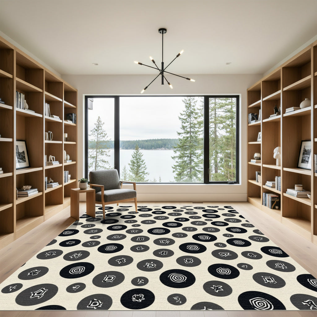 Monochrome Circular Abstract Symbols Rug