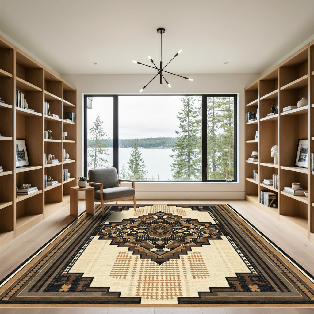 Earthy Geometric Center Diamond Rug