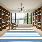 Serene Ocean Blue Striped Rectangles Rug