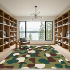 Olive Brown Cream Round Square Collage Rug