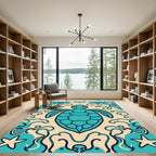 Teal Turtle Ocean Swirls Rug