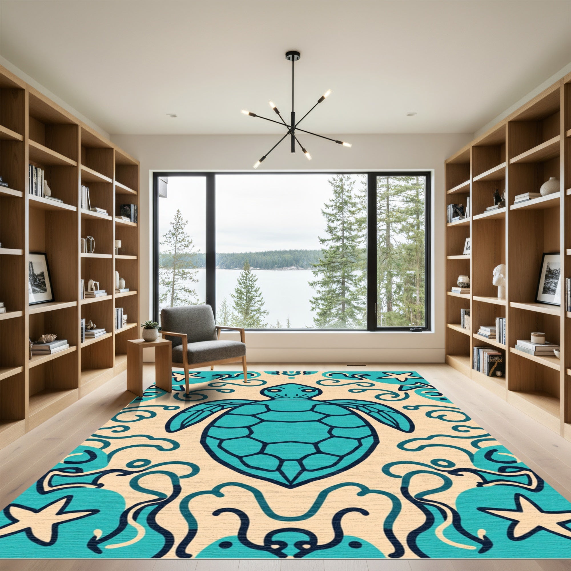 Teal Turtle Ocean Swirls Rug