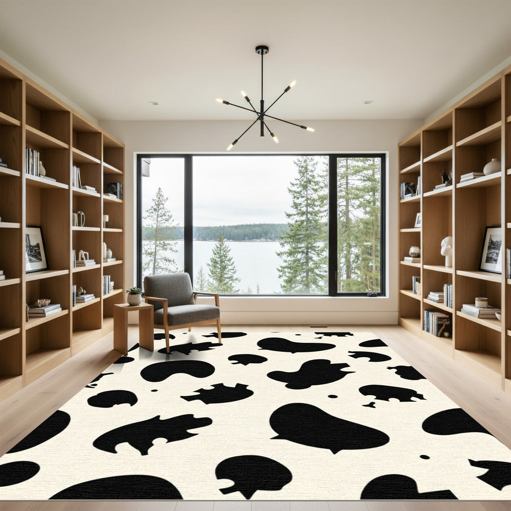 Cream Black Abstract SpotsRug Rug