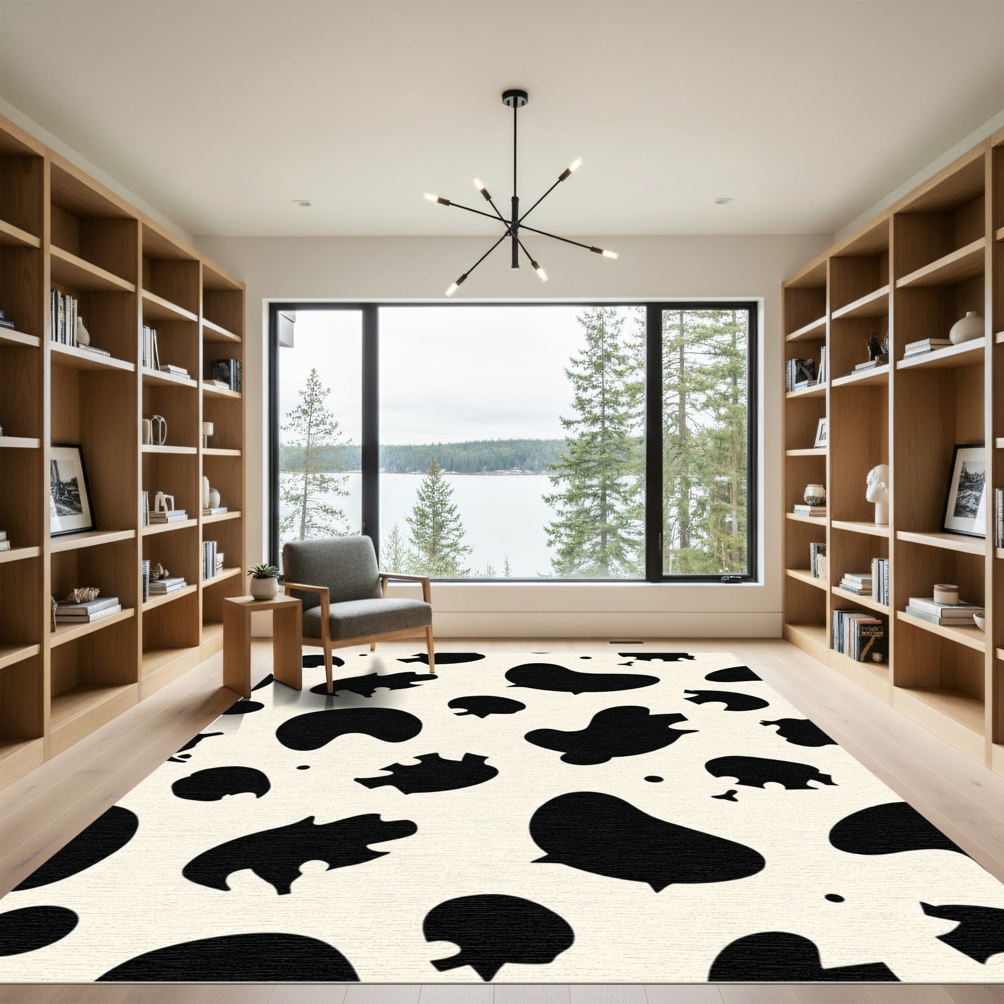 Cream Black Abstract SpotsRug Rug