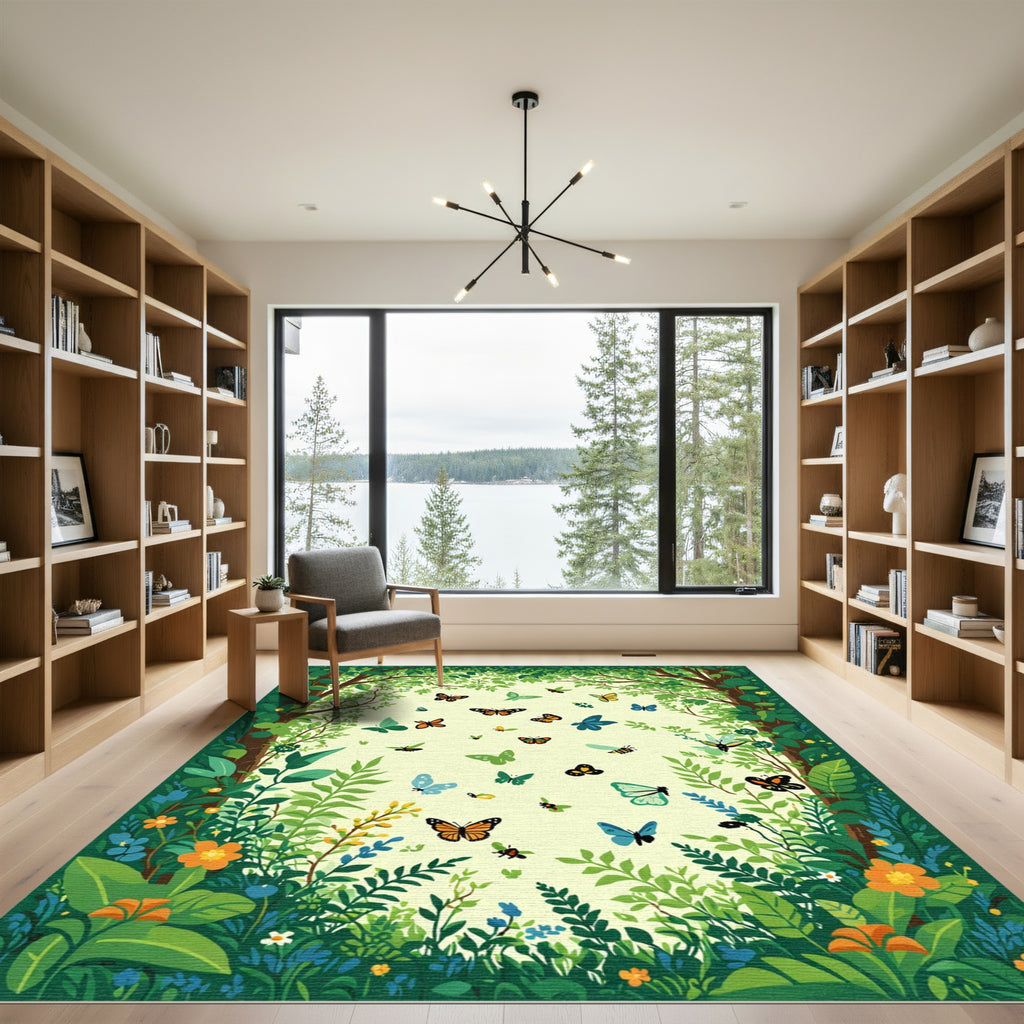 Whimsical Butterfly Garden Arching Trees Rug