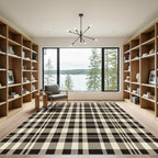Classic Beige Black Tartan Squares Rug