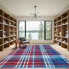 Red Blue White Plaid Grid Rug