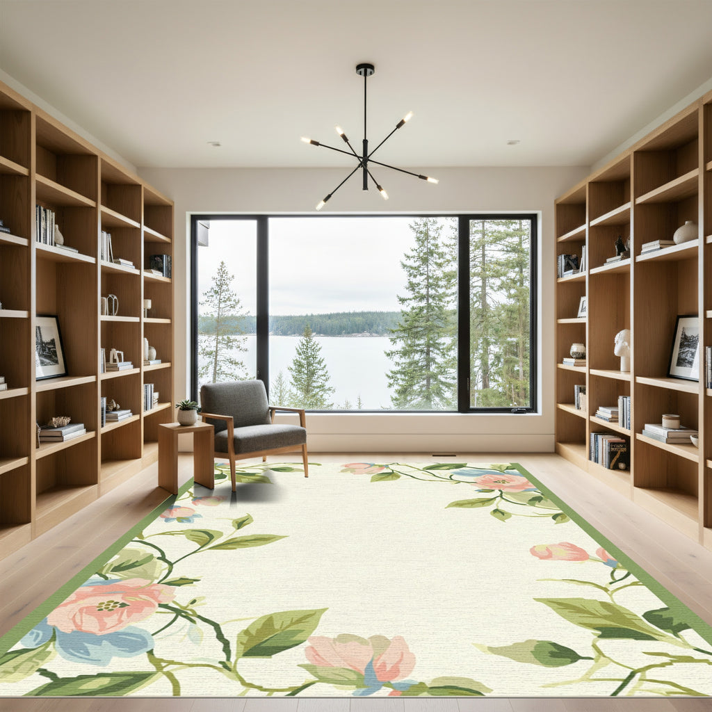 Pastel Pink Floral Garden Vines Rug