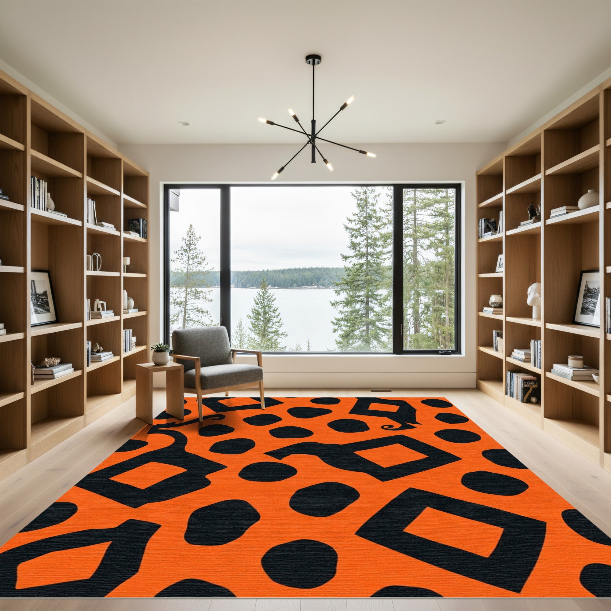Bold Orange Black Witch Hat Accents Rug