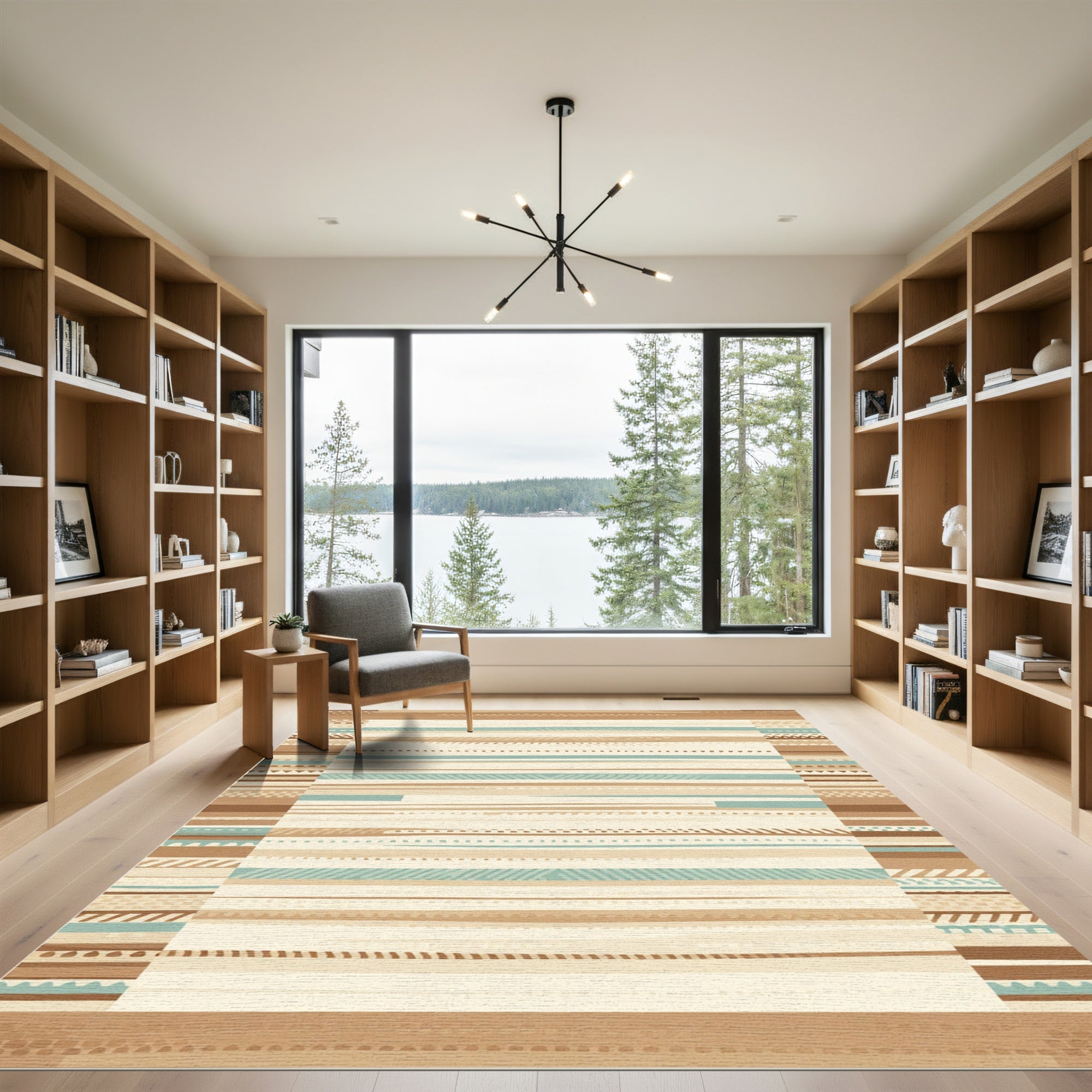 Earthy Neutral Stripes Geometric Edges Rug