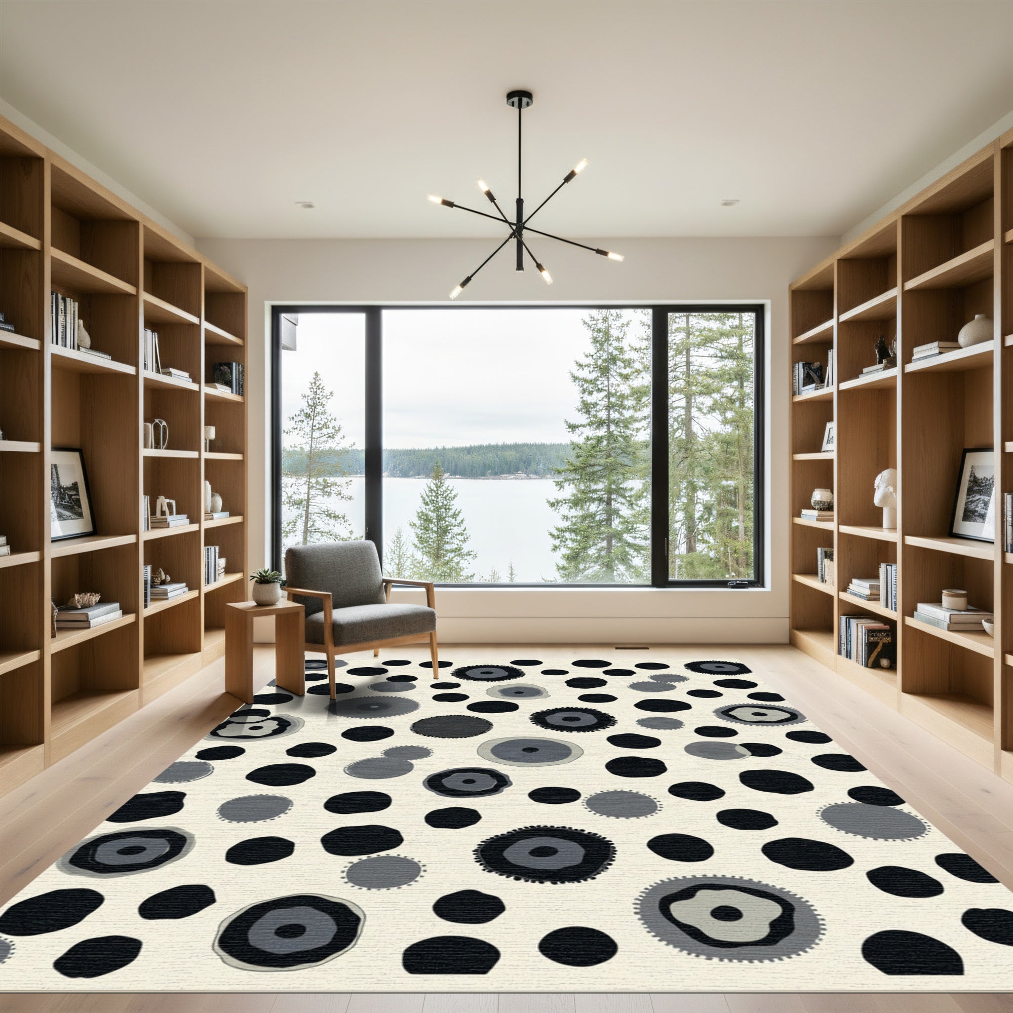 Monochromatic Abstract Circle Medallion Scatter Rug