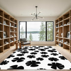Black White Scattered Petal Rug