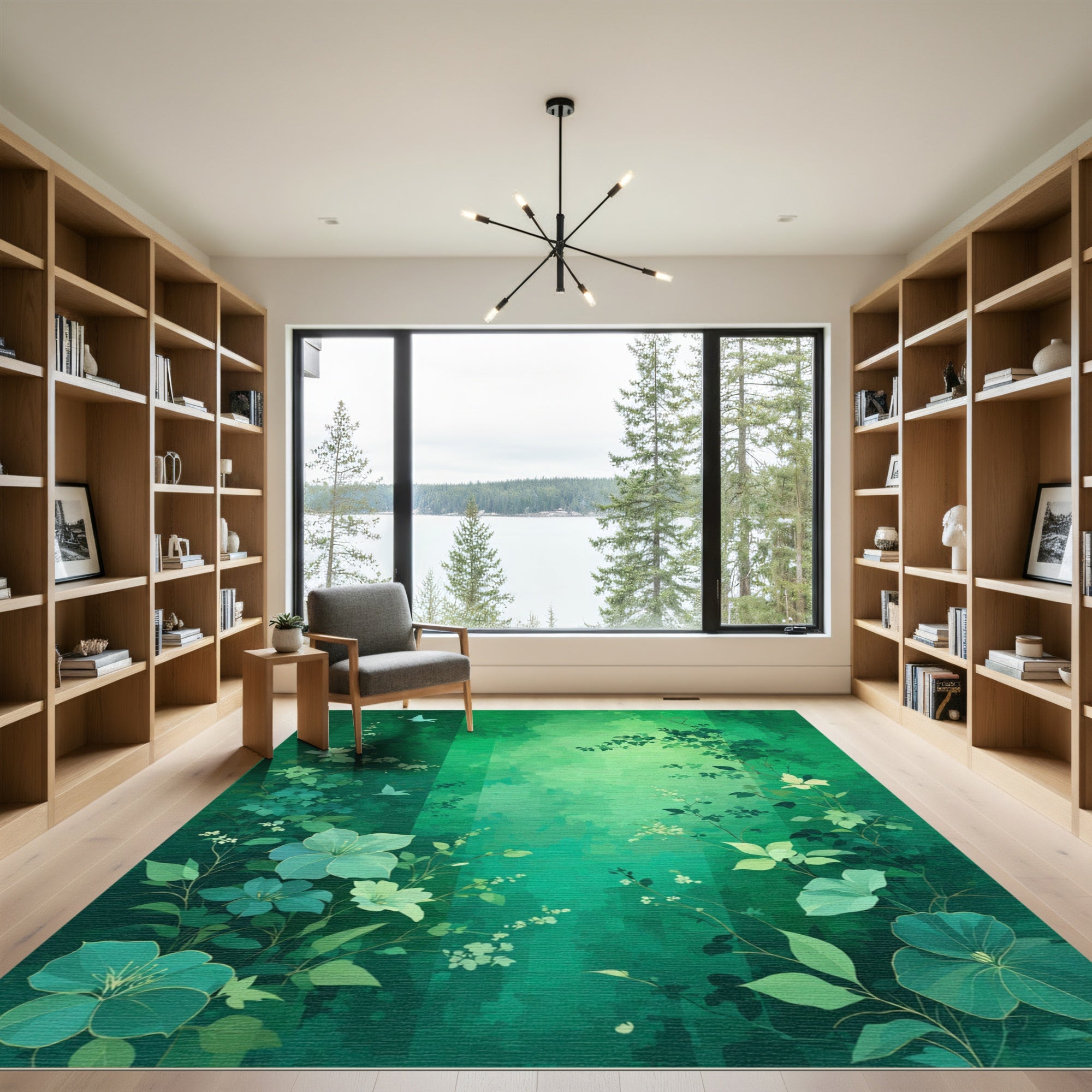 Enchanted Emerald Garden Floral Rug