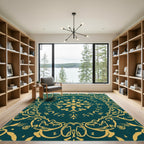 Emerald Golden Scroll Mandala Rug