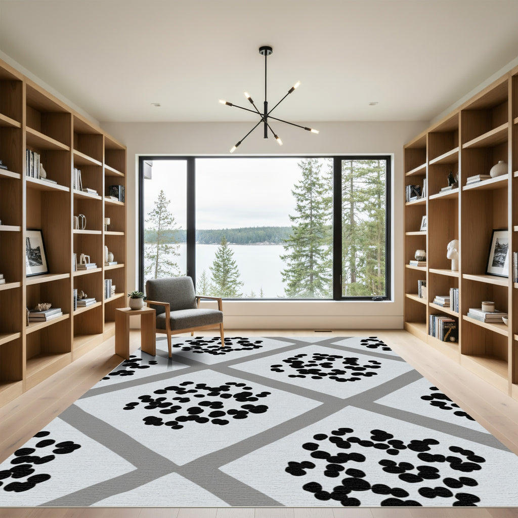 Abstract Gray Polka Dot Diamond Rug