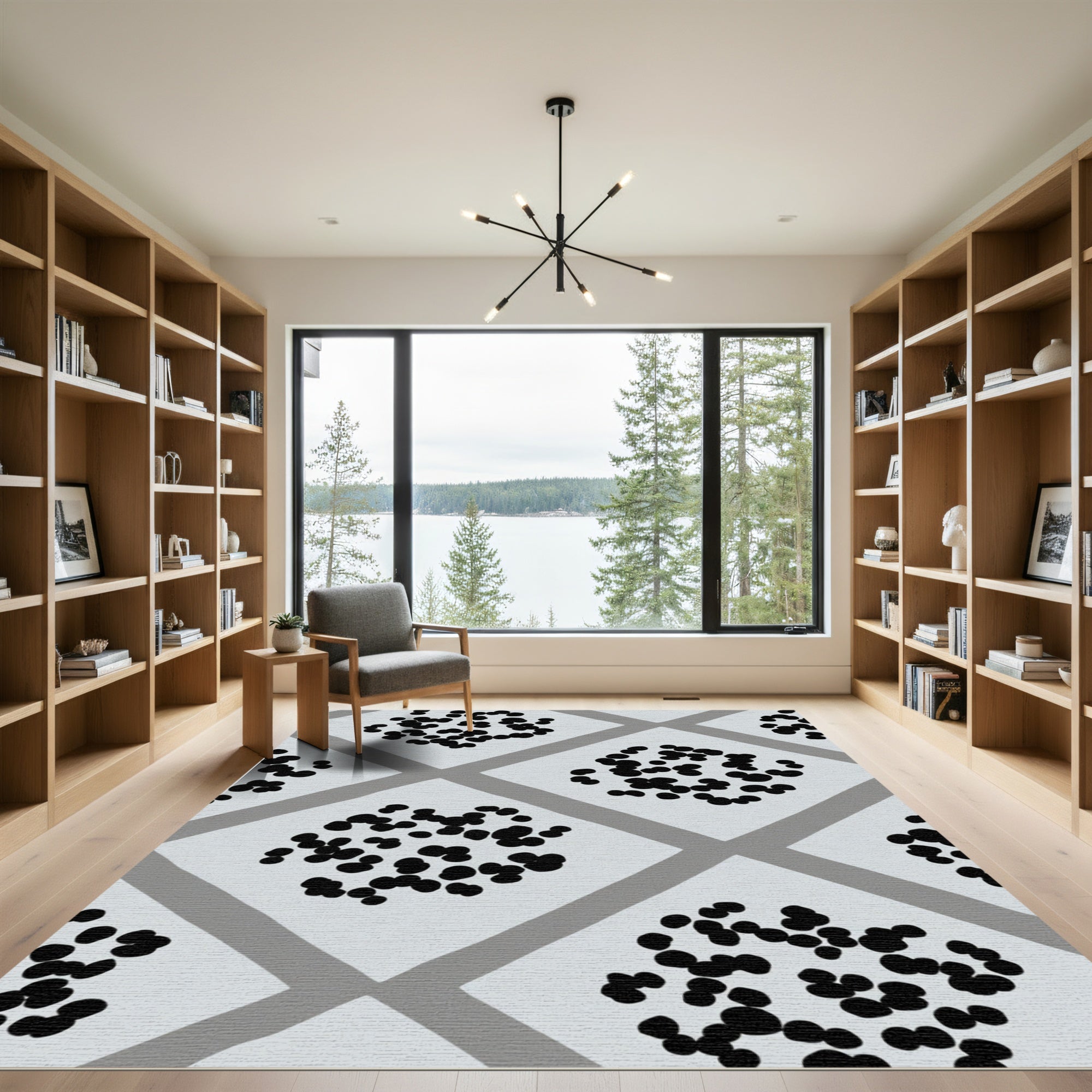 Abstract Gray Polka Dot Diamond Rug