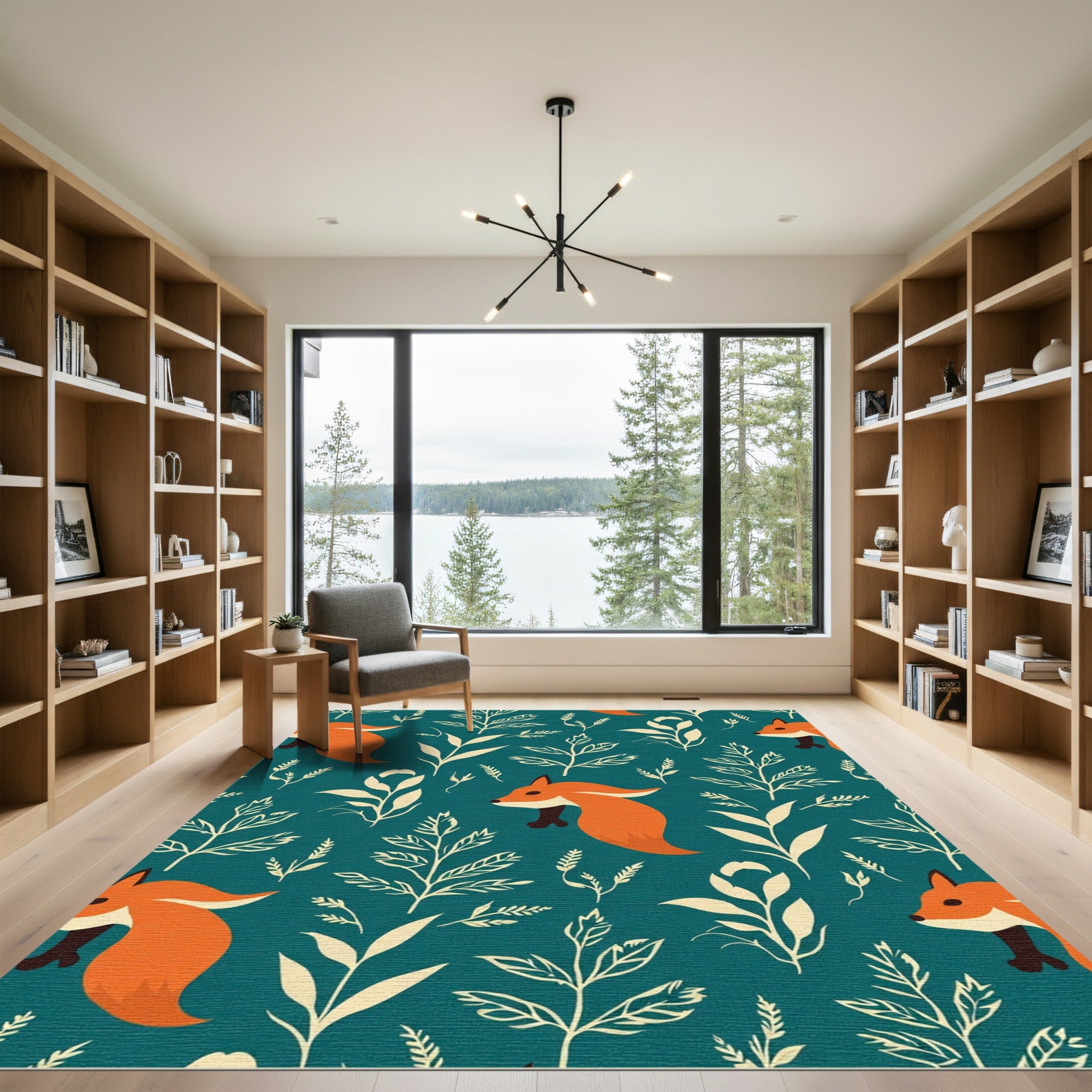 Orange Fox Woodland Botanical Sprigs Rug