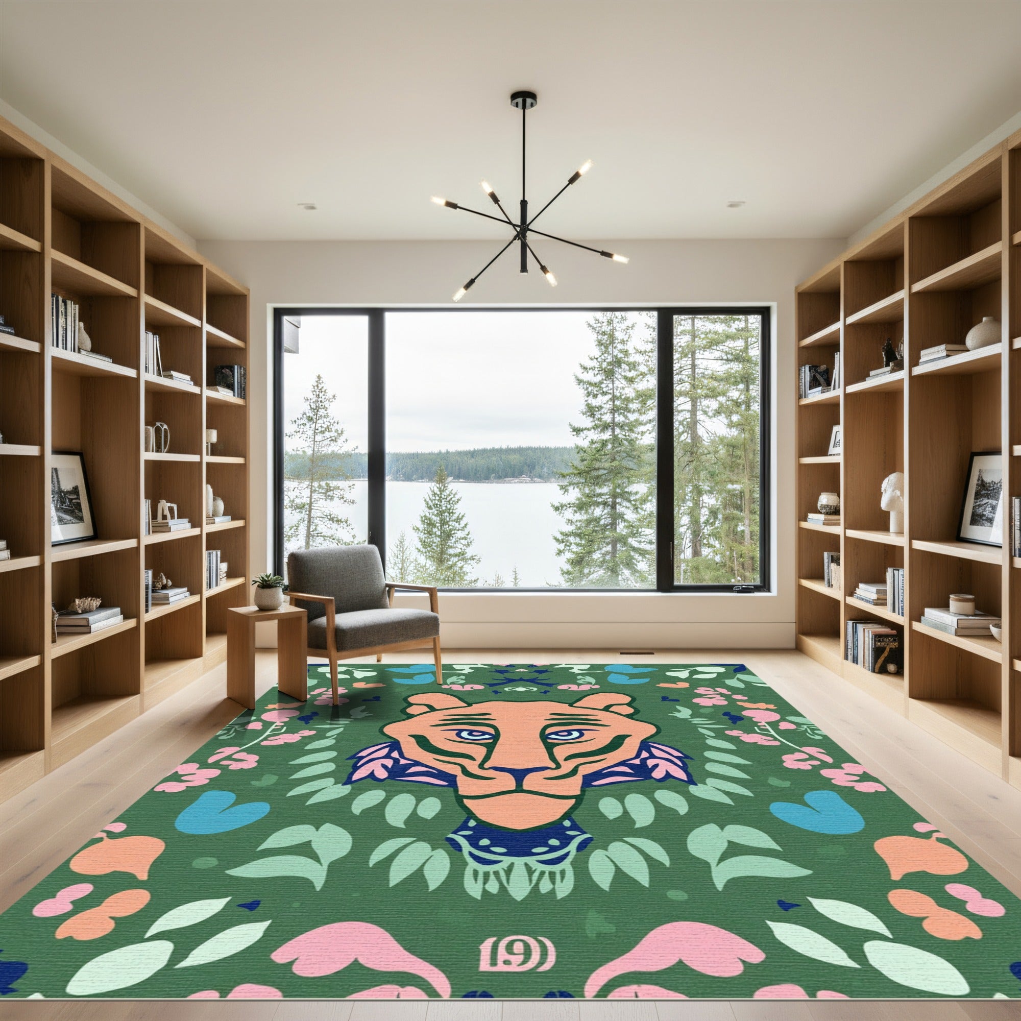 Orange Tiger Floral Woodland Charm Rug