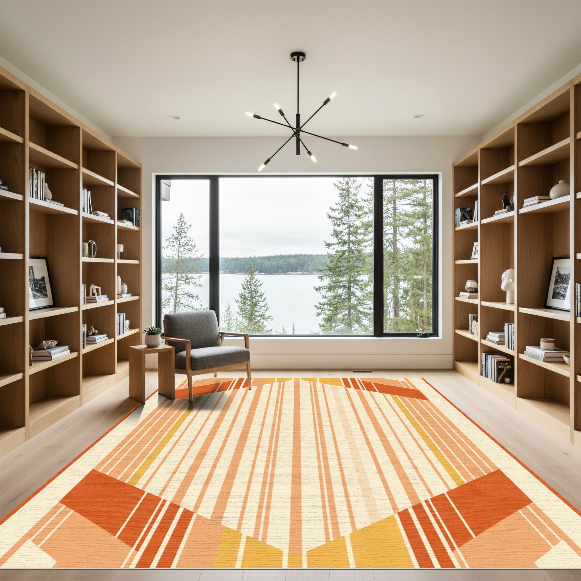 Warm Terracotta Geometric Striped Accent Rug