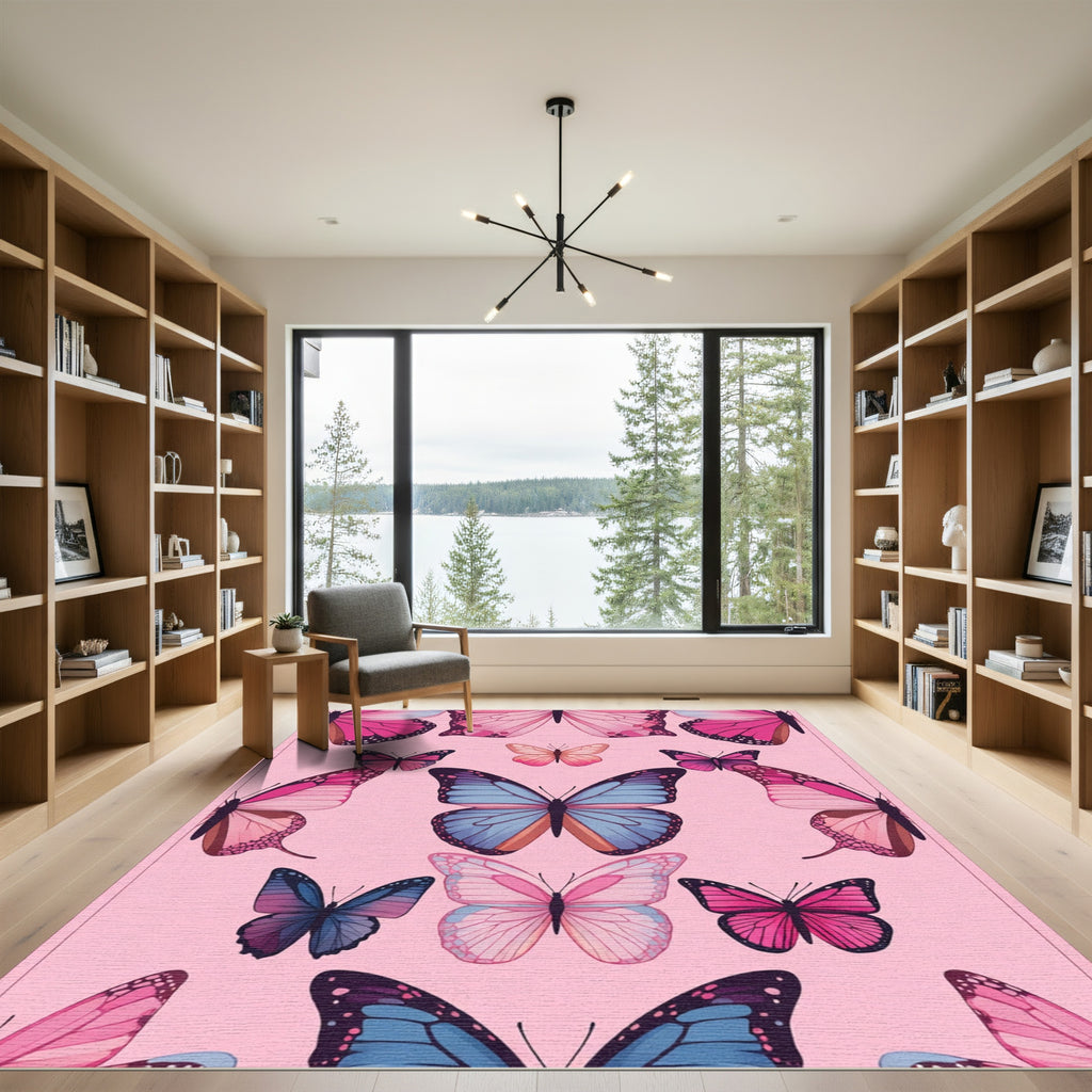 Pink Blue Butterfly Collage Rug