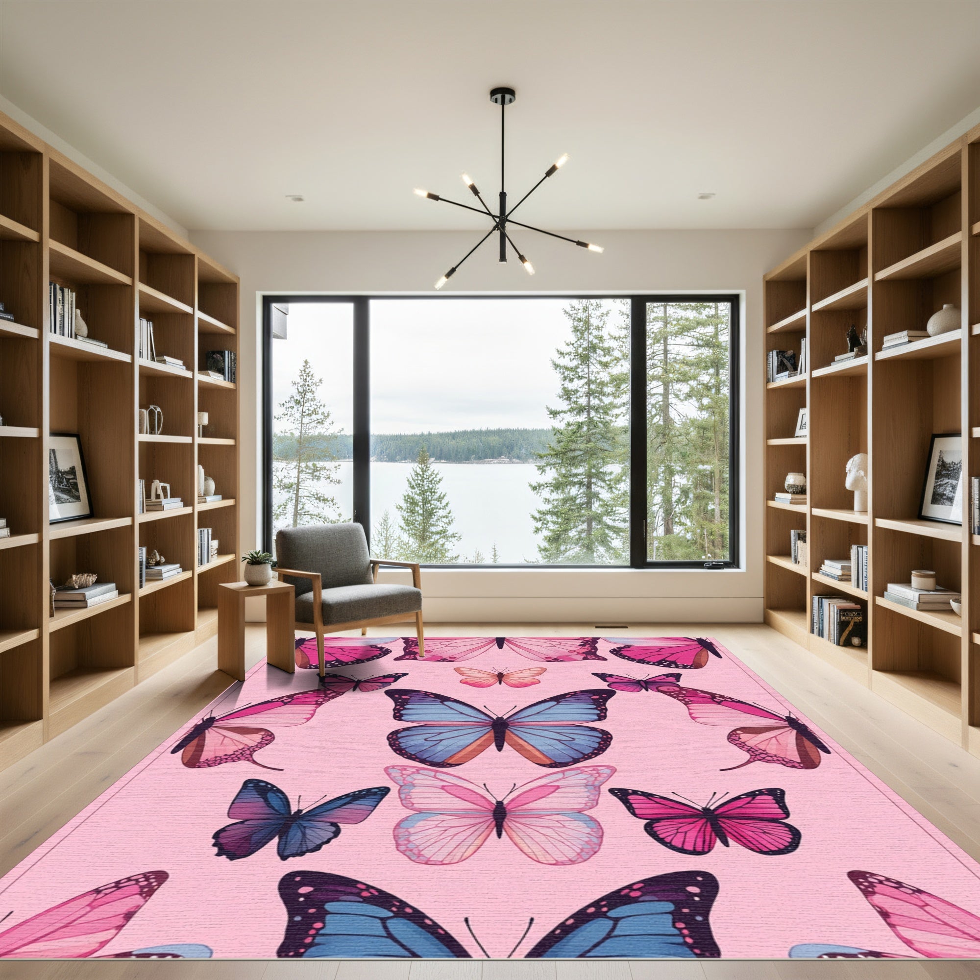 Pink Blue Butterfly Collage Rug