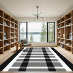 Modern Black Gray White Plaid Rug