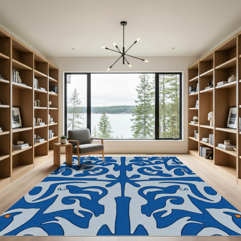 Navy Blue Abstract Organic Swirl Rug