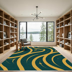Deep Teal Gold Abstract Swirls Rug