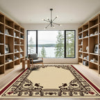 Ornate Cream Red Elephant Border Rug