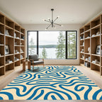 Deep Blue Wavy Lines Abstract Rug