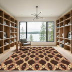 Ornate Brown Camel Geometric Overlay Rug