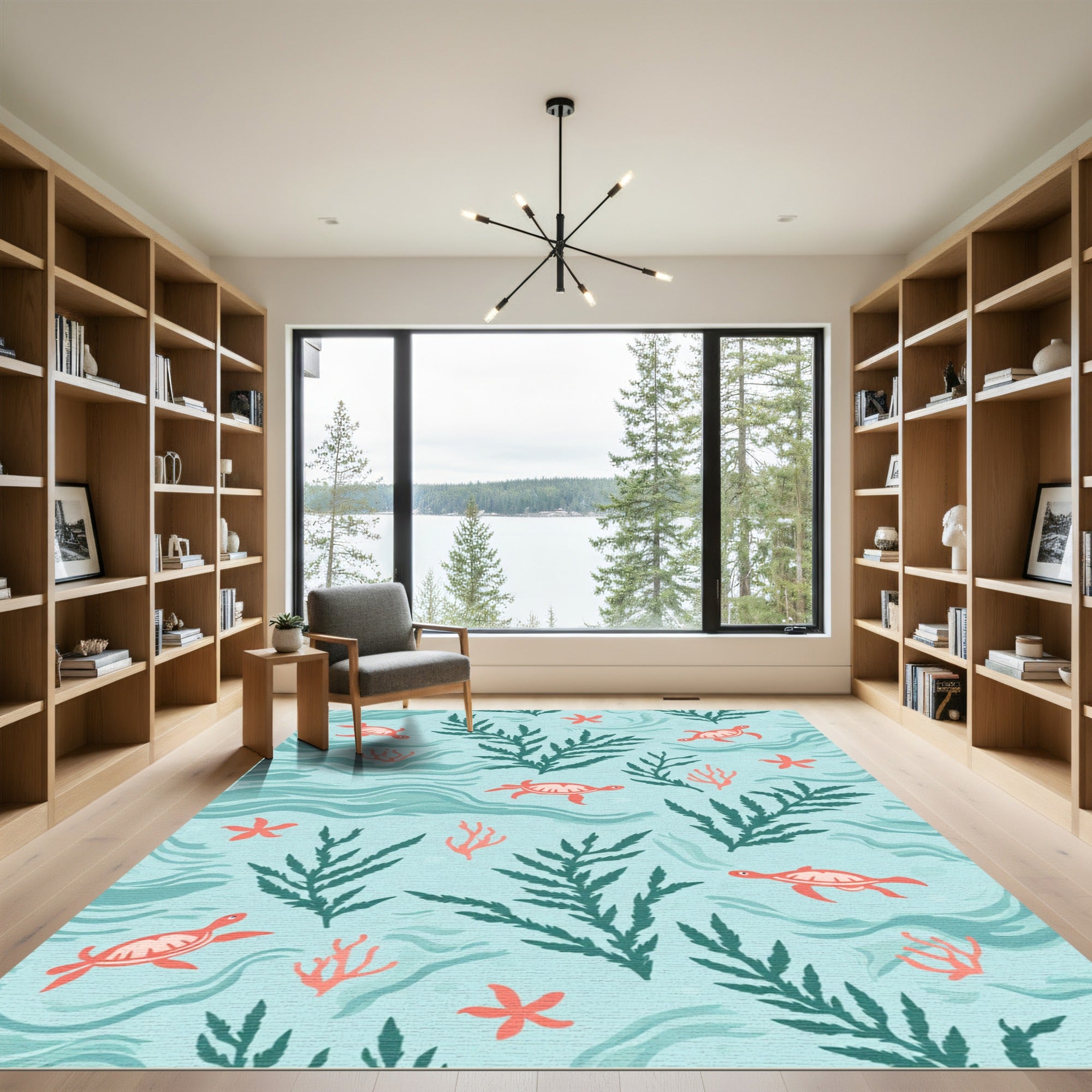 Coral Sea Turtle Aquatic Kelp Scene Rug