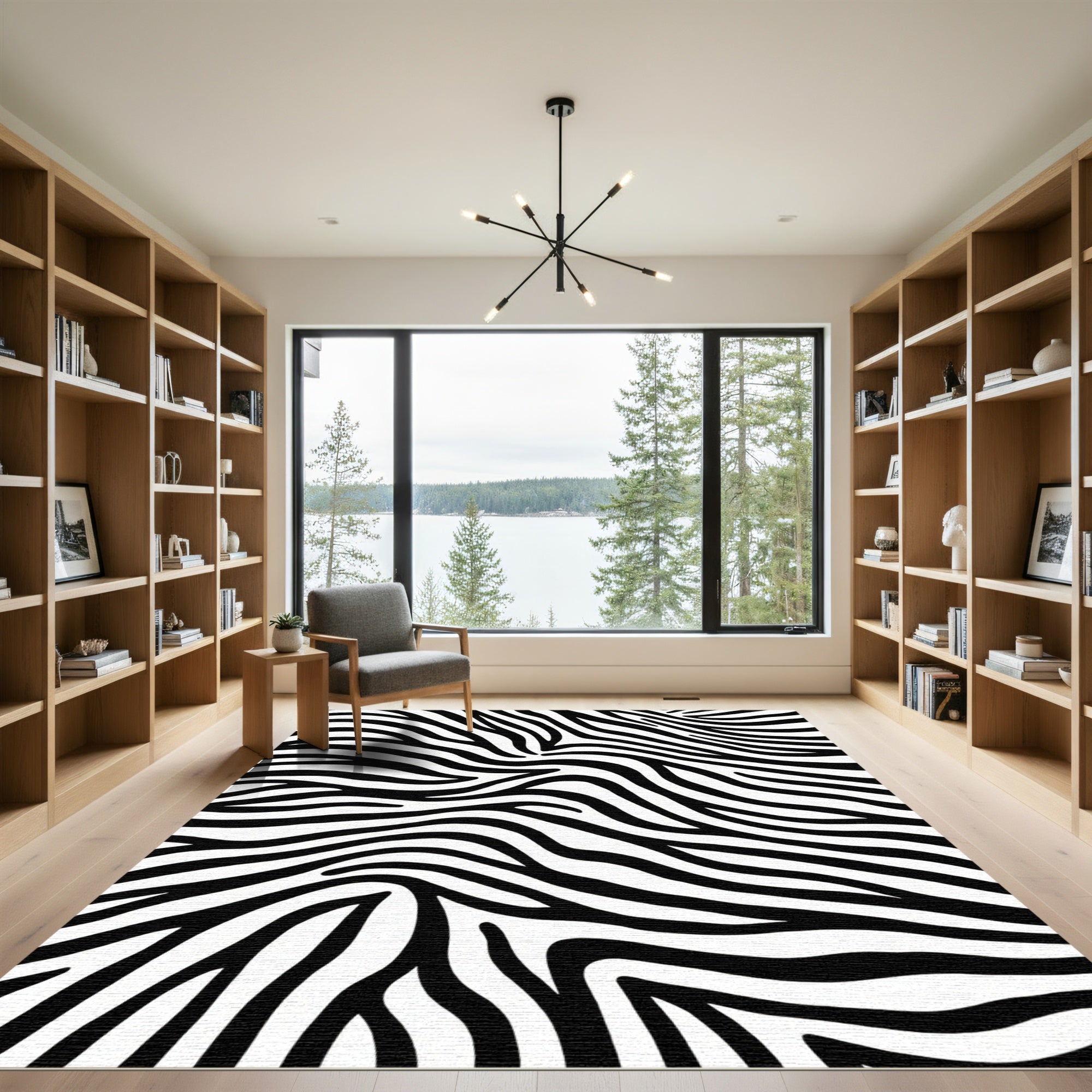 Dramatic Black White Wild Animal Lines Rug