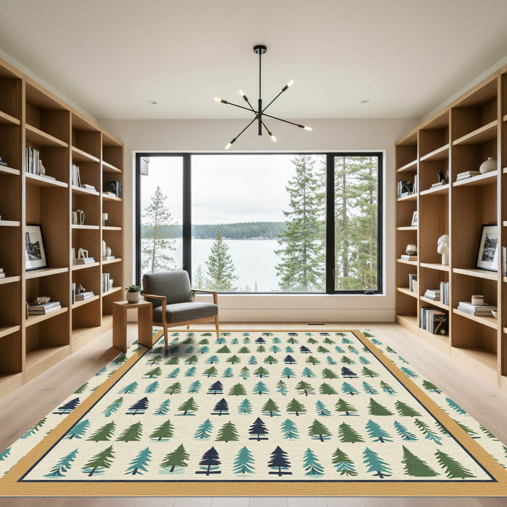 Green Pine Tree Forest Repeating Pattern Rug