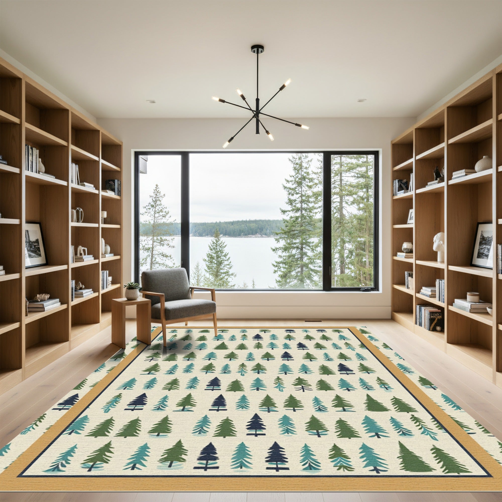 Green Pine Tree Forest Repeating Pattern Rug