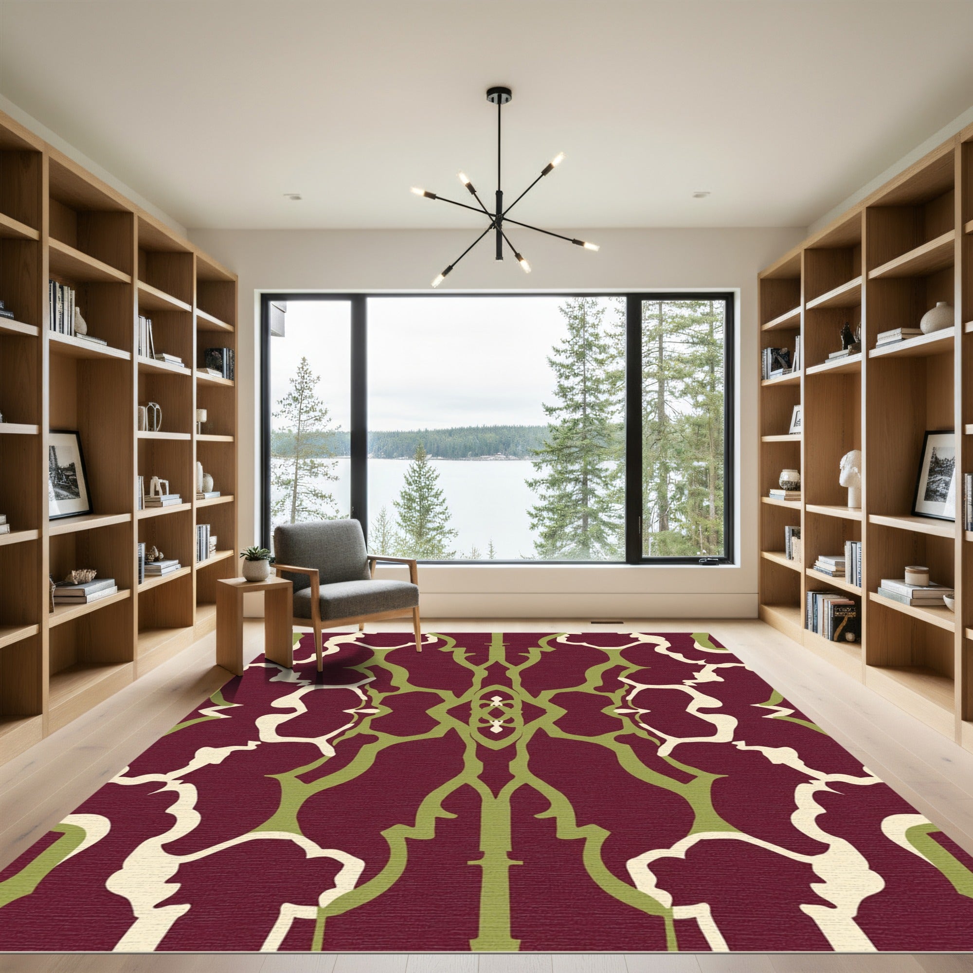 Rich Burgundy Abstract Organic Flow Rug