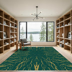 Emerald Gold Abstract Organic Lines Rug