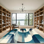 Abstract Teal Cream Wavy Blocks Rug