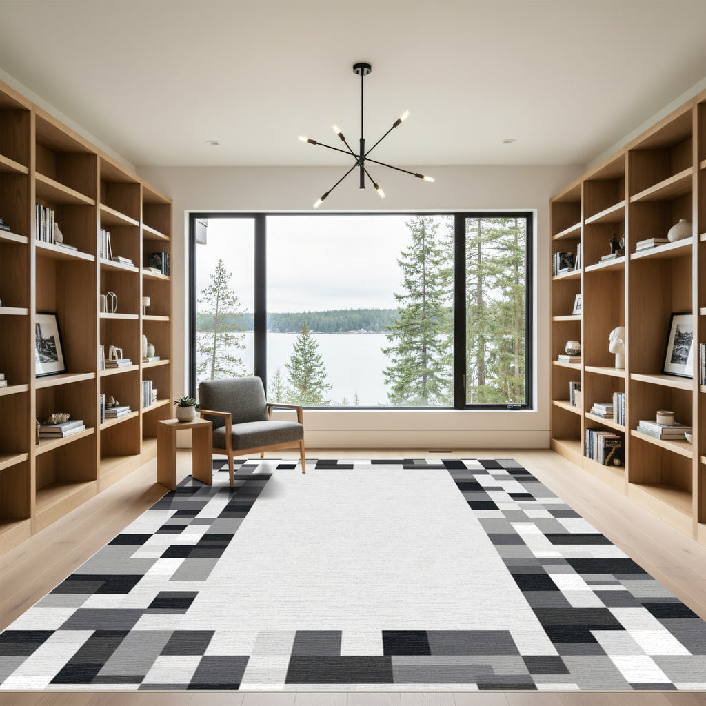 Monochrome Pixel Border Rectangular Rug