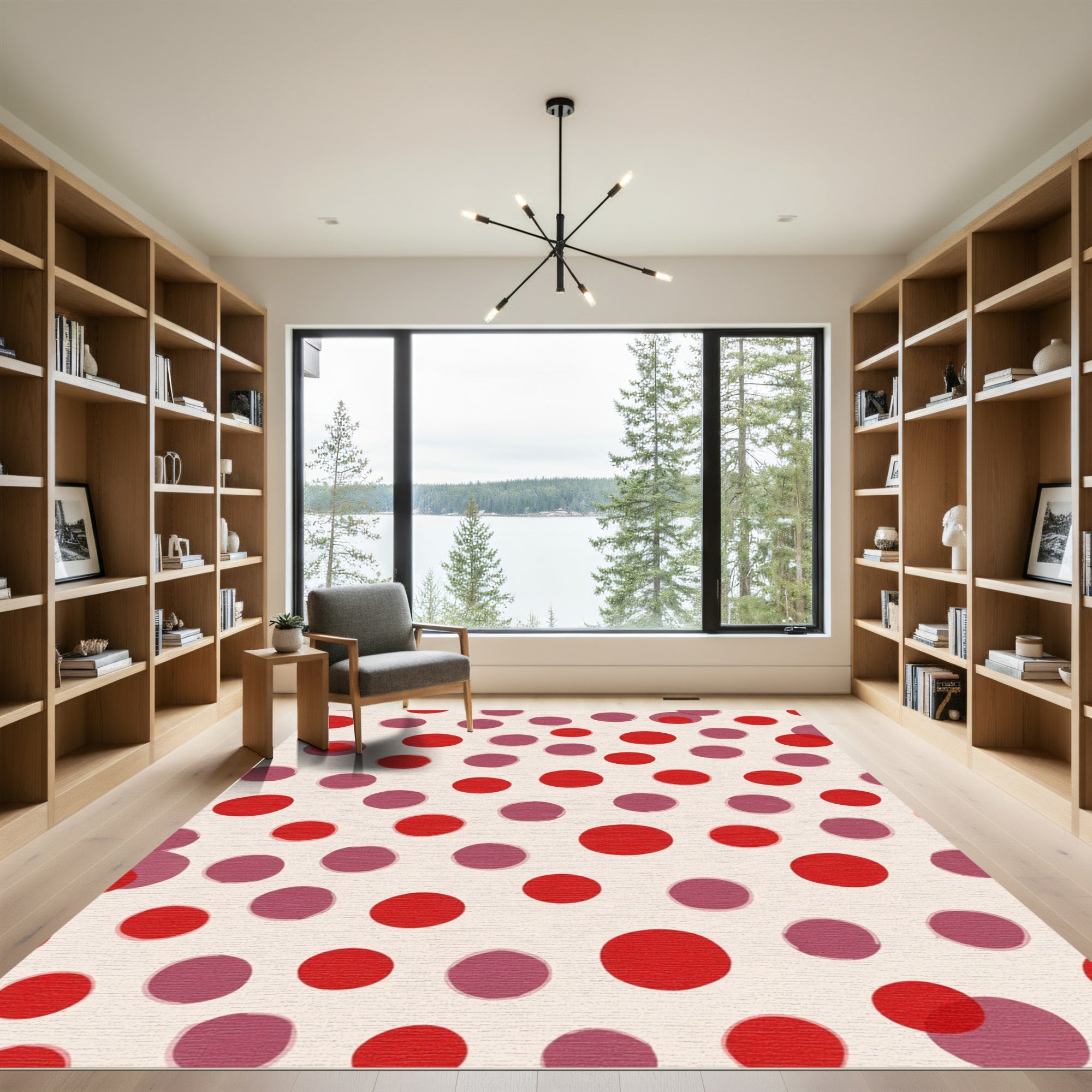 Crimson Rose Scattered Circles Rug